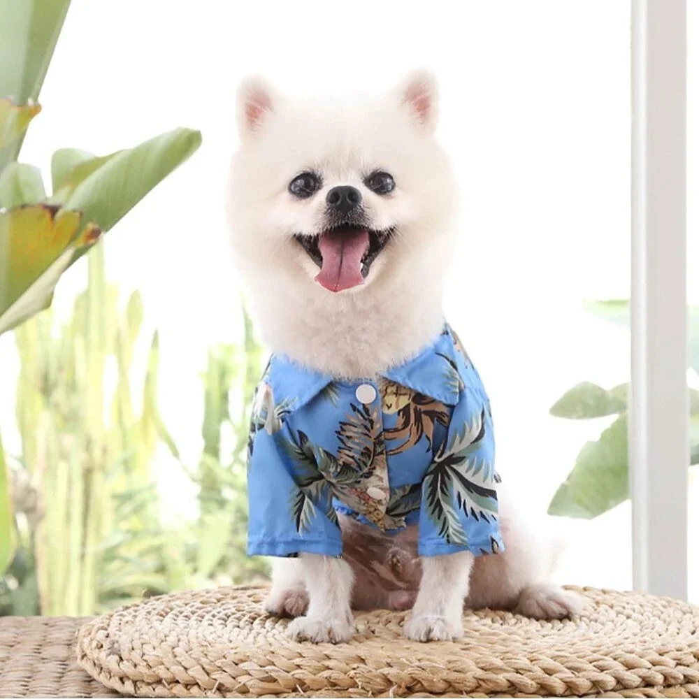 Pet NWOT Light Blue Floral Print Lightweight Hawaiian Style Shirt Size Medium
